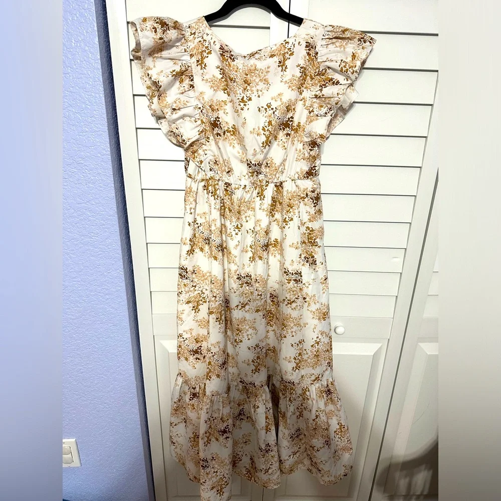 Abercrombie & Fitch Cream Maxi Dress with Gold Floral Print